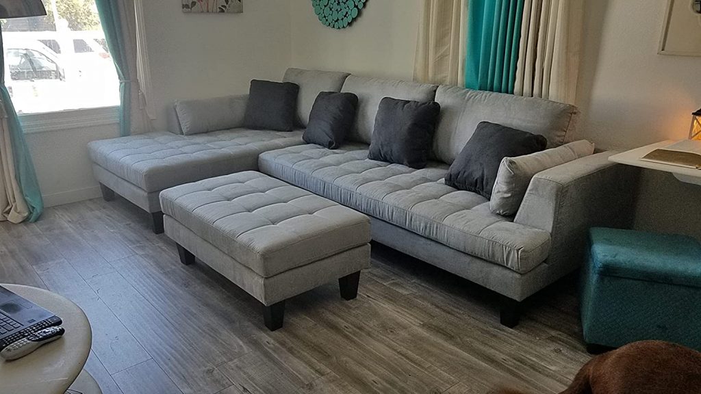 3pc Contemporary Grey Microfiber Fabric Sectional Sofa